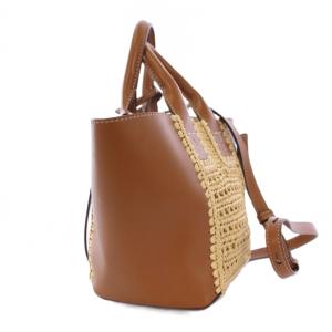 TOD'S 24SS ダブルアップ ラフィア ハンドバッグ 2WAY ブラウン