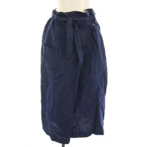 ラップ風スカート ロング リネン 0 紺 7044032 /YM