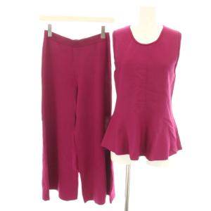 セットアップ 上下 ニットブラウス ノースリーブ ニットパンツ ワイドパンツ S ピンク /YT