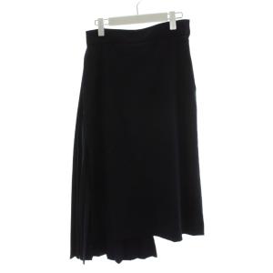 アシンメトリープリーツスカート ミモレ ロング 切替 2 黒 ブラック 19214076021 /AN36
