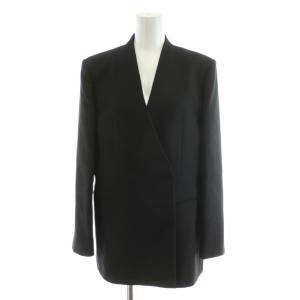 22AW シルクウールツイルジャケット ノーカラージャケット シングル 絹 ウール 36 黒 ブラック