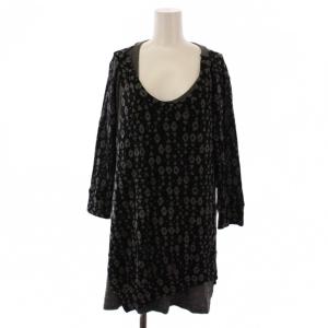 ヨウジヤマモト カットソー 七分袖 レイヤード 柄 ウール リネン 2 ブラック グレー YQ-T28-864