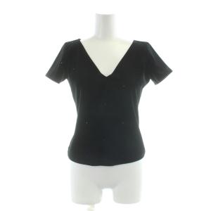 カットソー ベロア 38 黒 ブラック Vネック 半袖 ビジュー装飾 /AP