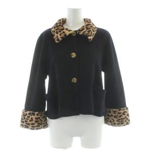 ジャケット 38 黒 ブラック レオパード柄 ラウンドカラー 長袖 /AP