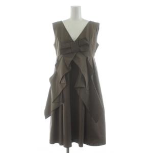 ワンピース フレア ひざ丈 ノースリーブ リボン 40 茶 ブラウン 25446 /KU