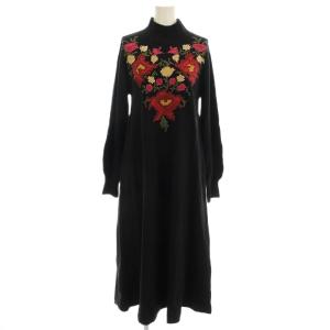 23AW ニットワンピース ロング 花柄 刺繍 ロング 36 黒 ブラック 0123433181 /G