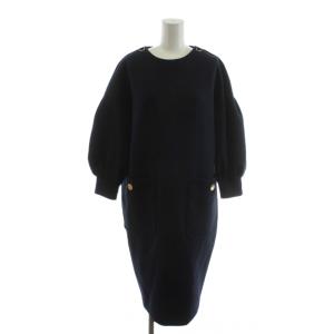 22SS ワンピース ひざ丈 長袖 ノーカラー 36 紺 ネイビー /AN17
