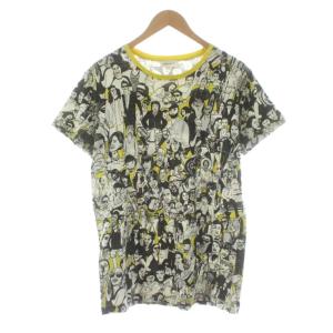 Tシャツ カットソー M 黒 ブラック 白 ホワイト 黄 イエロー 総柄 プリント 半袖 /KU