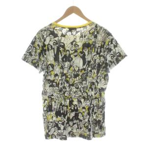 DIESEL Tシャツ カットソー M 黒 ブラック 白 ホワイト 黄 イエロー 総柄 プリント 半袖 /KU