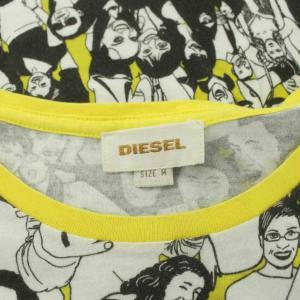 DIESEL Tシャツ カットソー M 黒 ブラック 白 ホワイト 黄 イエロー 総柄 プリント 半袖 /KU