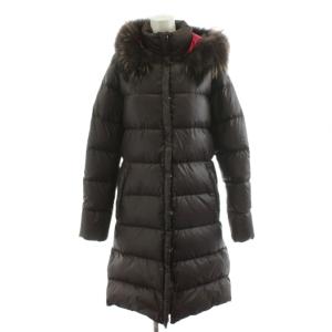 ダウンコート ロング丈 フード ファー アウター 42 茶 ブラウン /AN33