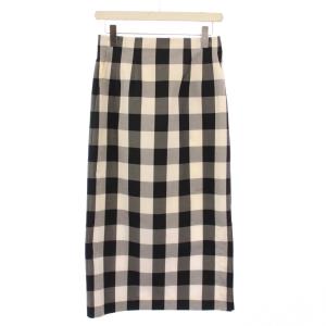 タイトスカート マキシ ロング チェック柄 シルク混 1 黒 ブラック グレー 白 ホワイト /BB