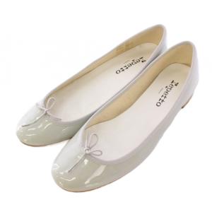 バレエシューズ パンプス ラウンドトゥ ローヒール エナメル リボン 装飾 41 グレー /BB