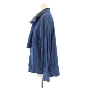 DRESSTERIOR ボウタイデニムシャツ ブラウス 長袖 ワンカラー 無地 リボン 36 青 ブルー /BB
