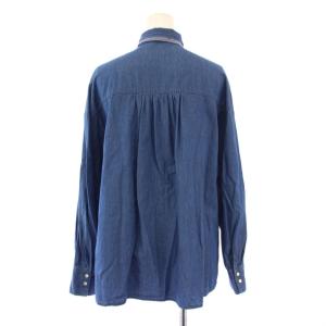 DRESSTERIOR ボウタイデニムシャツ ブラウス 長袖 ワンカラー 無地 リボン 36 青 ブルー /BB