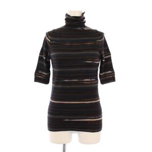 ニット セーター 半袖 タートルネック ボーダー柄 カシミヤ混 ウール混 シルク混 40 グレー 黒 ブラック