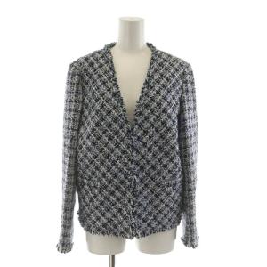 ツイードジャケット 40 黒 ブラック シルバーカラー ノーカラー 長袖 /RR