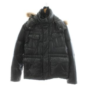 ダウンジャケット フード ラクーンファー ナイロン アウター L 黒 ブラック PP-PN-64204
