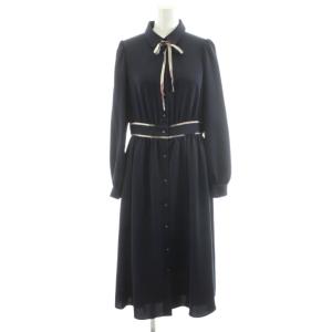ワンピース ミモレ ロング 長袖 リボン 36 紺 ネイビー 56J08-401-29 /AN34