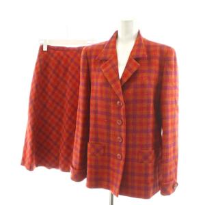 スーツ セットアップ テーラードジャケット シングル フレアスカート ひざ丈 チェック柄 ウール 9 オレンジ