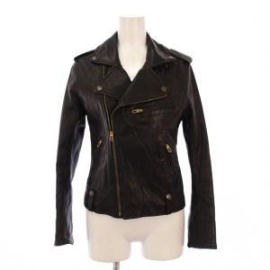 L’ALLURE ライダース レザージャケット 馬革 アウター ダブル ショート丈 ジップアップ F 黒