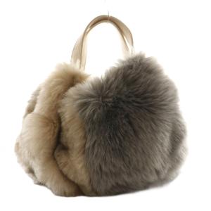 フェイクファーハンドバッグ ツートン ベージュ グレー /SS OS
