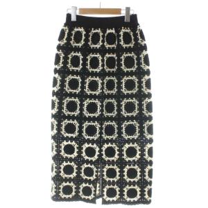 ニットスカート ロング 36 黒 ブラック ブロック柄 幾何学模様 /AP