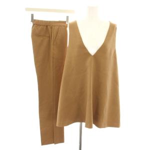 セットアップ 上下 カットソー ブラウス Vネック ノースリーブ イージーパンツ スラックス ジップフライ