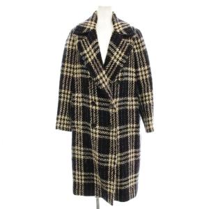 チェスターコート チェック ロング コート 36 茶 ネイビー /G