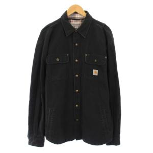 キャンバスシャツジャケット アウター ミドル丈 L 黒 ブラック /BB