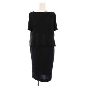 タイトワンピース ひざ丈 半袖 フレンチスリーブ ボートネック ワンカラー ストレッチ 無地 38 黒