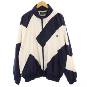 ナイロンジャケット スタンドカラー アウター ジップアップ バイカラー ロゴ L 紺 ネイビー 白 ホワイト