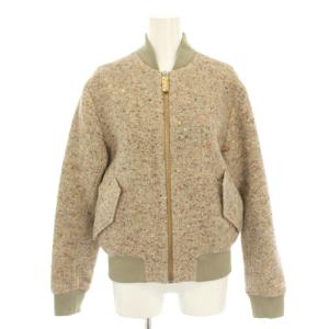 ミックスニットブルゾン アウター 絹 シルク混 34 ベージュ /YT