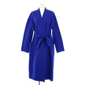 ダブルフェイスノーカラーコート アウター ロング丈 前開きトッパー ワンカラー 無地 ウール ベルト 38