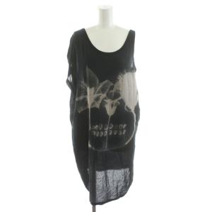 カットソー ノースリーブ プリント 黒 ブラック /AN36