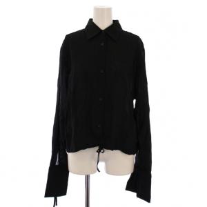 シャツ ブラウス 長袖 シアー シースルー リボン シルク 34 黒 /BM