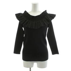 25AW ギャザー オフショルダー 7分袖ニット ウォッシャブ カットソー 黒 ブラック 15131832001