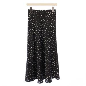 フレアスカート マキシ ロング バイカラー ドット柄 38 黒 ブラック 白 ホワイト /BB