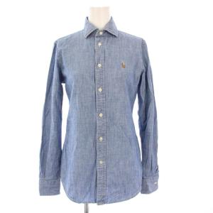 デニムシャツ ブラウス 長袖 スモールポニー 0 青 /KH