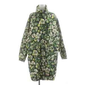 LIBERTY レインジャケット ロング ジップアップ 花柄 プリント S 緑 グリーン 黒 ブラック