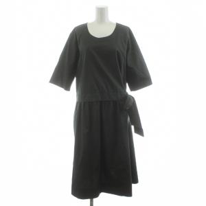 COTTON SILK POPLIN DRESS ワンピース フレア ミモレ ロング 五分袖 リボン シルク混