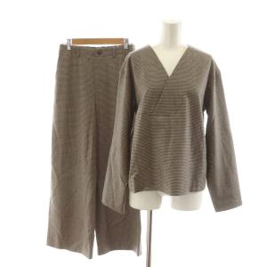 セットアップ ブラウス 長袖 テーパードパンツ ワイド ウール 36 茶系 ブラウン チェック柄 /RR