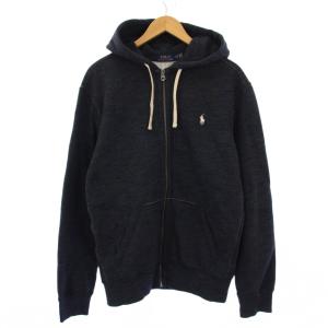 ジップアップパーカー スウェット 長袖 裏起毛 スモールポニー L 紺 /KH