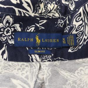 RALPH LAUREN シャツ 半袖 花柄 総柄 XL 紺 ネイビー /AN76