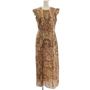 シルク ペイズリー ノースリーブ ワンピース ロング 36 茶 ブラウン 412-9240903 /G