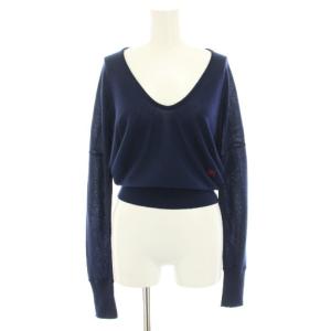 ニッツ KNITS ニット セーター U[ネック 長袖 ロゴ刺繍 38 紺 ネイビー 赤 レッド /YT