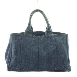PRADA カナパ 三角プレート ハンドバッグ デニム ブルー