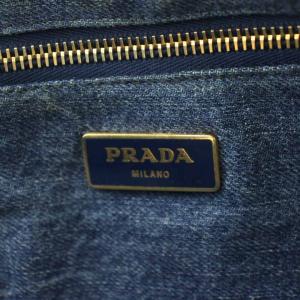 PRADA カナパ 三角プレート ハンドバッグ デニム ブルー