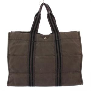 HERMES フールトゥ エールライン MM トートバッグ ハンドバッグ キャンバス ロゴ グレー /BB OH