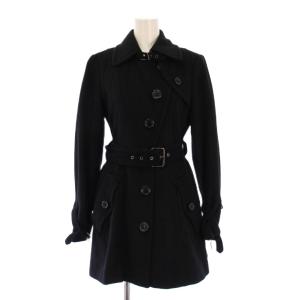 ステンカラーコート ミドル丈 ワンカラー ウール アンゴラ混 ベルト 38 黒 ブラック /BB